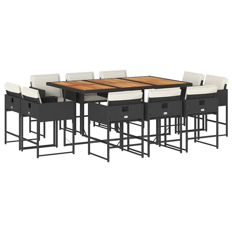 Ensemble à manger de jardin 11 pcs coussins noir résine tressée - 2