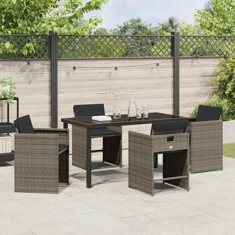 Ensemble de salle à manger pour jardin 5 pcs Gris polyrotin - 4