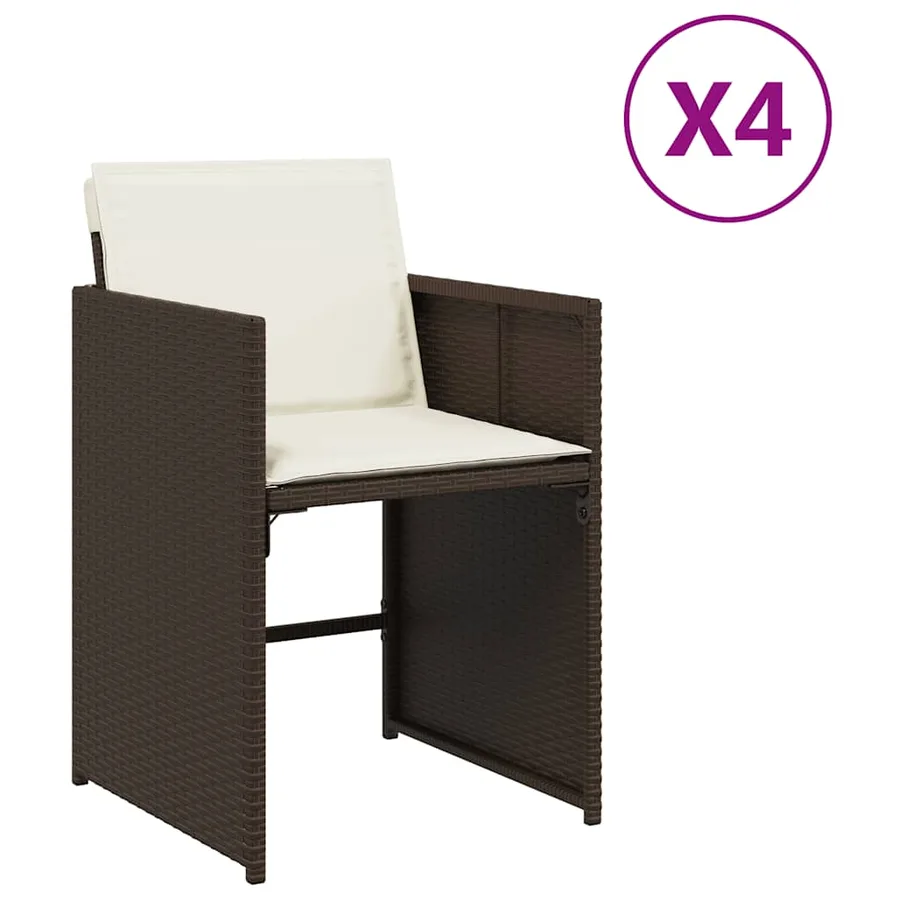 Chaises de jardin avec coussins lot de 4 marron résine tressée - 2
