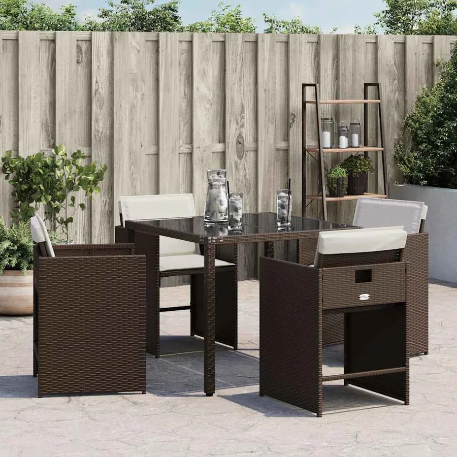 Chaises de jardin avec coussins lot de 4 marron résine tressée - 3