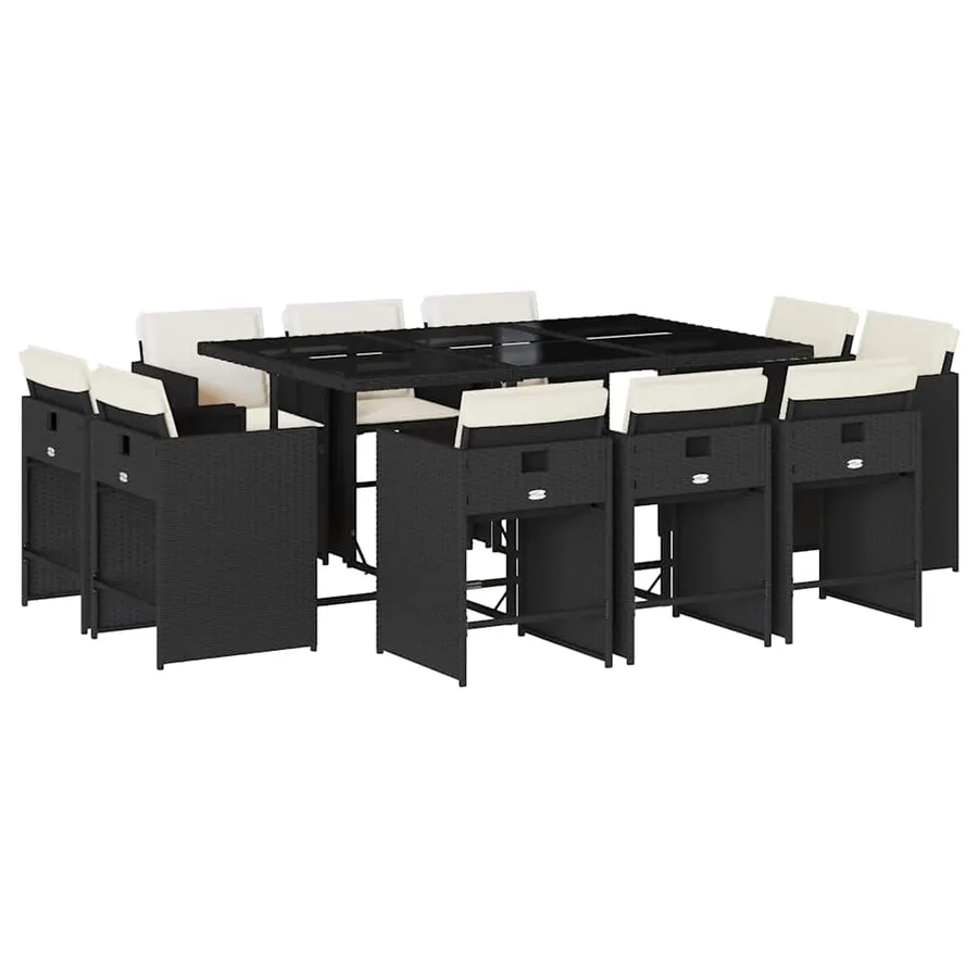 Ensemble à manger de jardin 11 pcs coussins noir résine tressée - 2