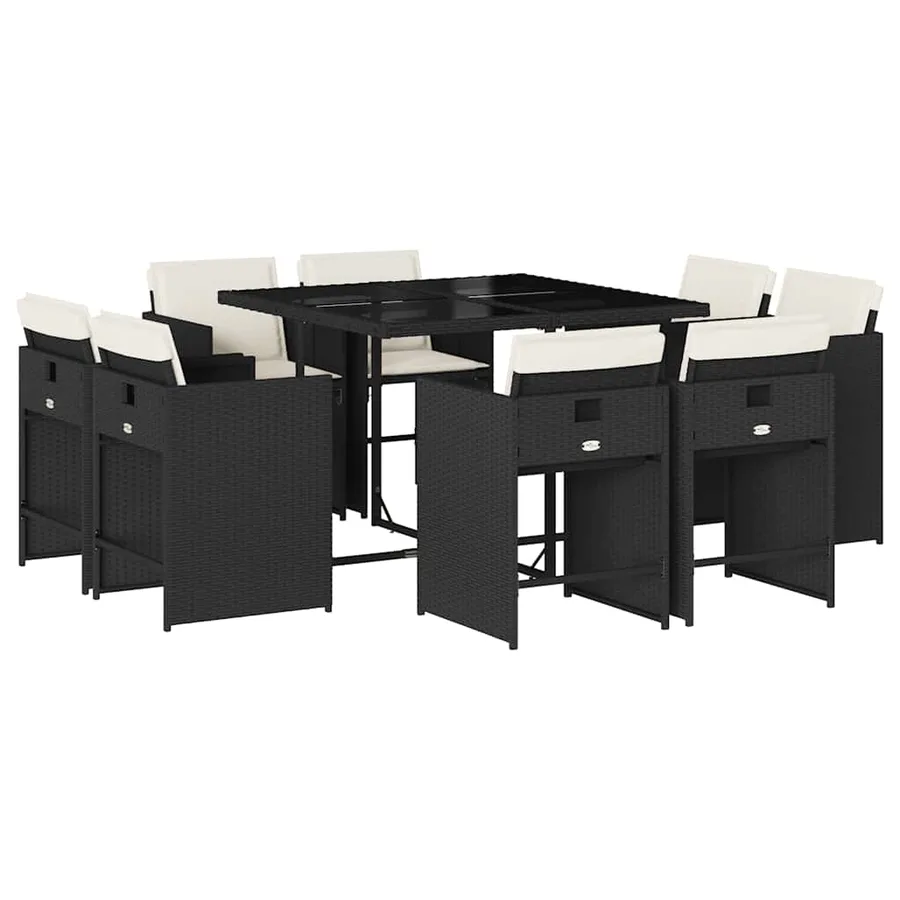 Ensemble à manger de jardin 9pcs coussins noir résine tressée - 2