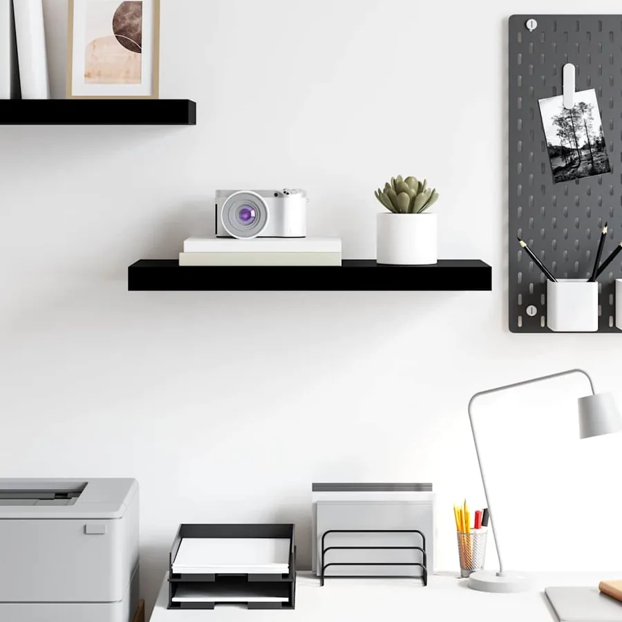 Floating wall shelf High gloss black 60x23.5x3.8 cm MDF - 3