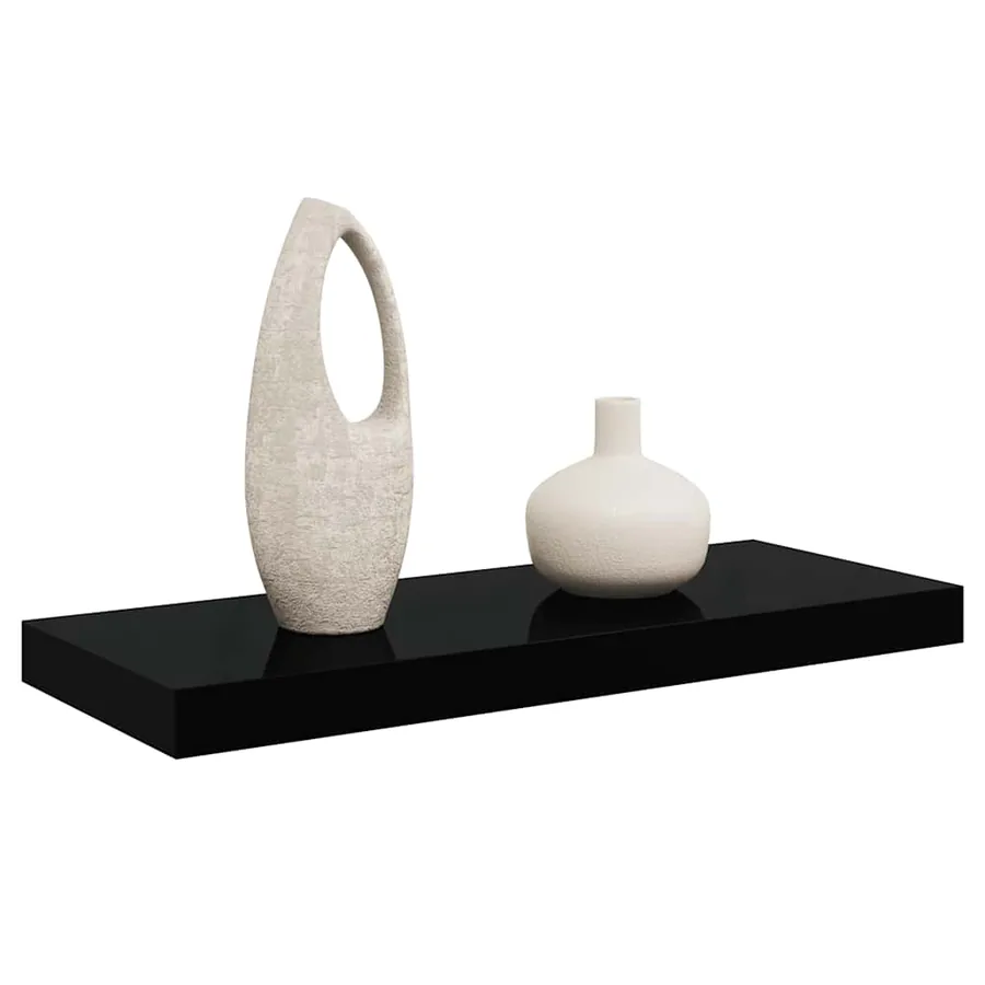 Floating wall shelf High gloss black 60x23.5x3.8 cm MDF - 5