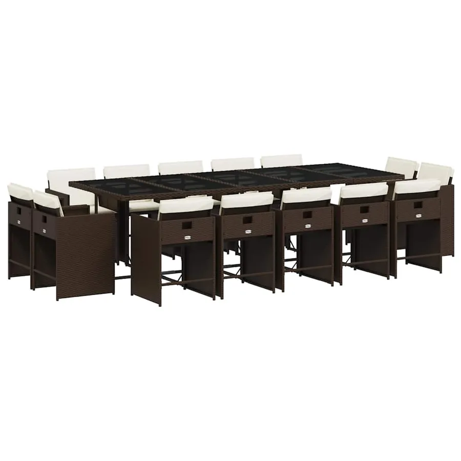Ensemble à manger de jardin avec coussins 15 pcs marron rotin - 2