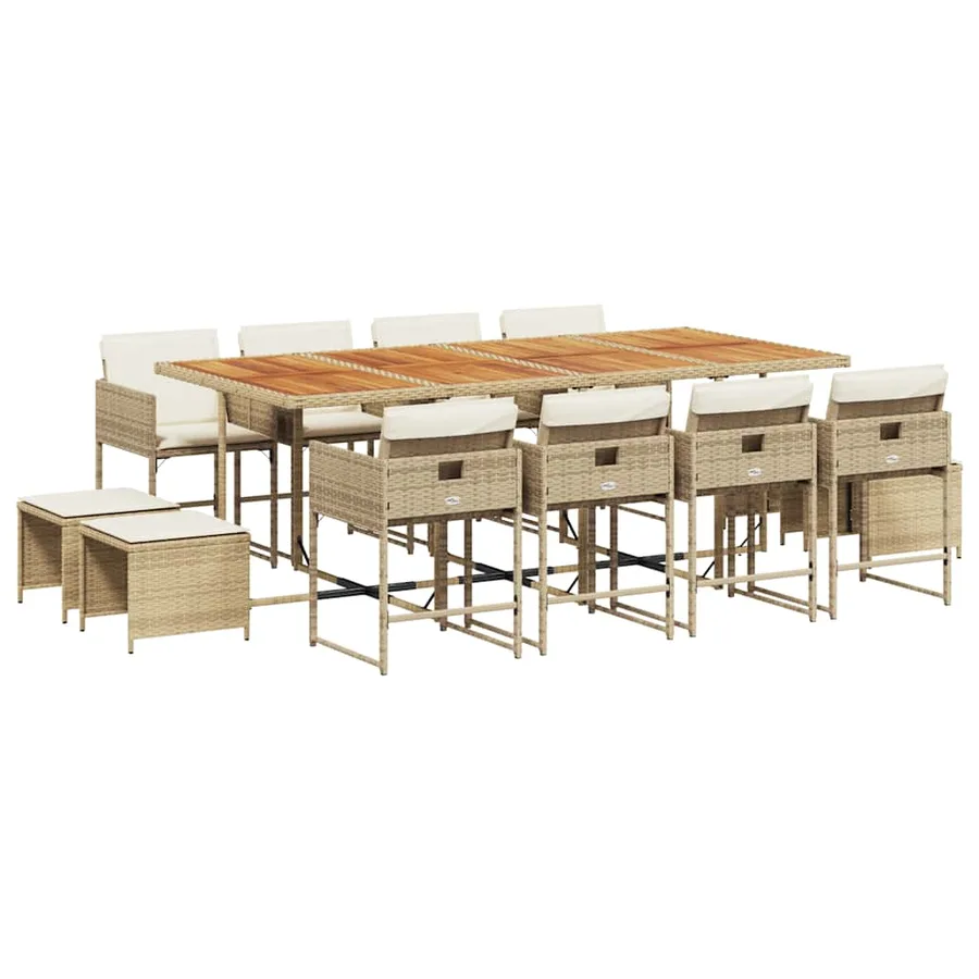 Ensemble à manger de jardin et coussins 13 pcs beige - 2
