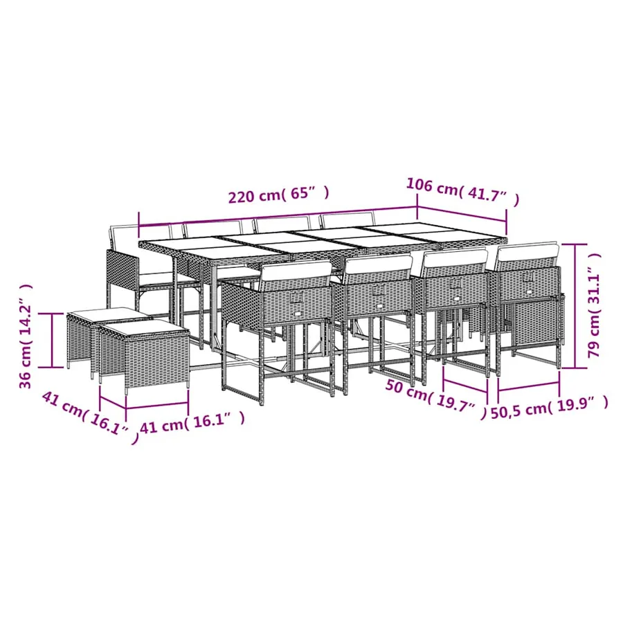 Ensemble à manger de jardin et coussins 13 pcs beige - 6