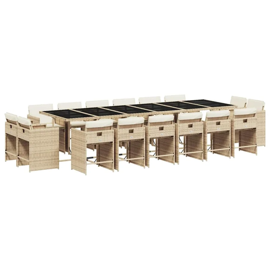 Ensemble à manger de jardin et coussins 17 pcs beige - 2