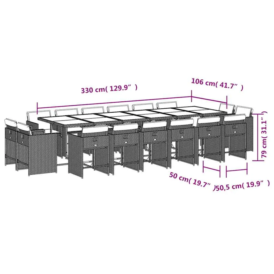 Ensemble à manger de jardin et coussins 17 pcs beige - 8