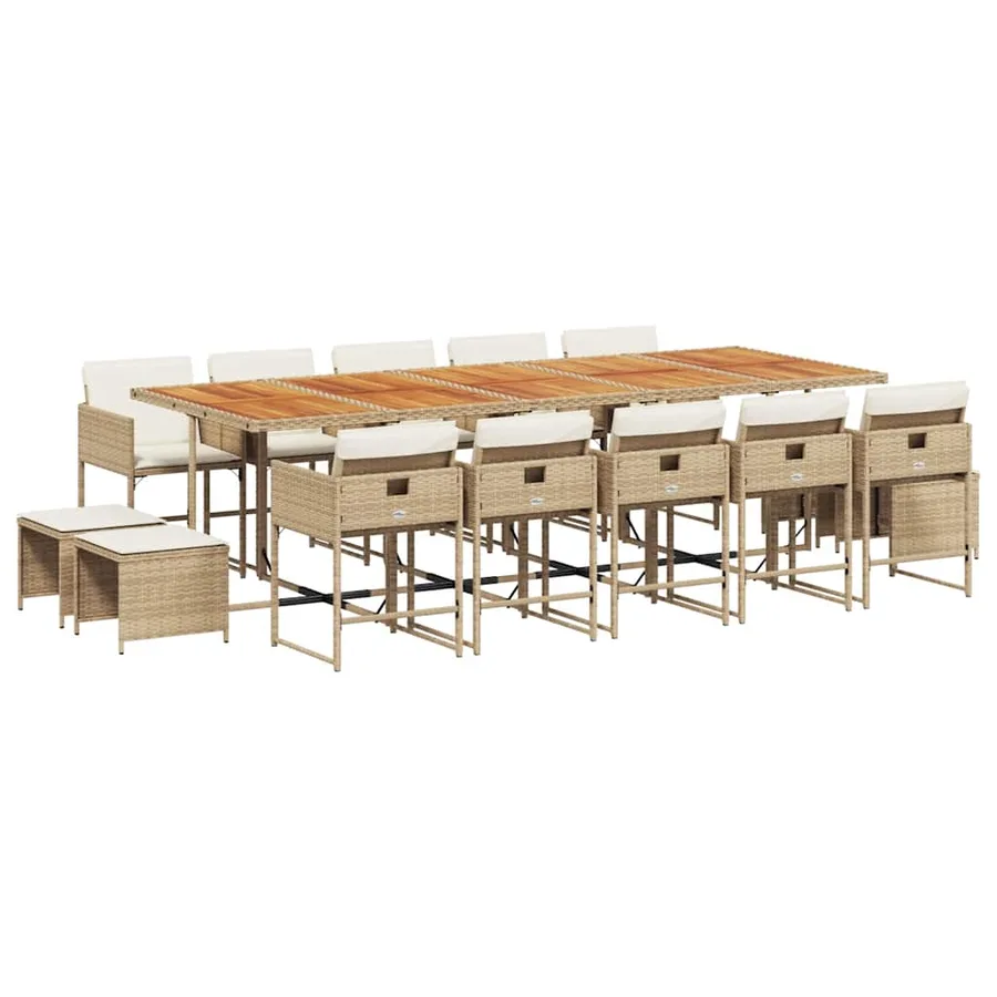 Ensemble à manger de jardin et coussins 15 pcs beige - 2