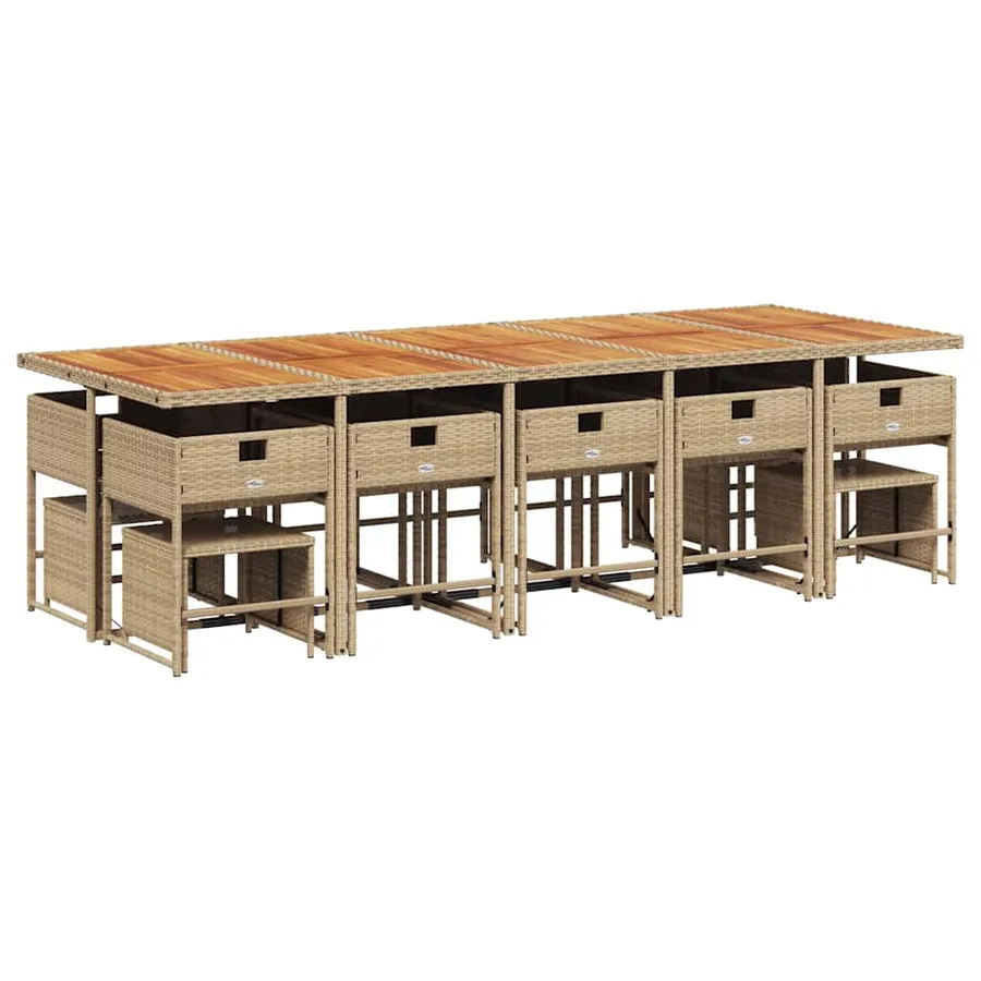 Ensemble à manger de jardin et coussins 15 pcs beige - 3