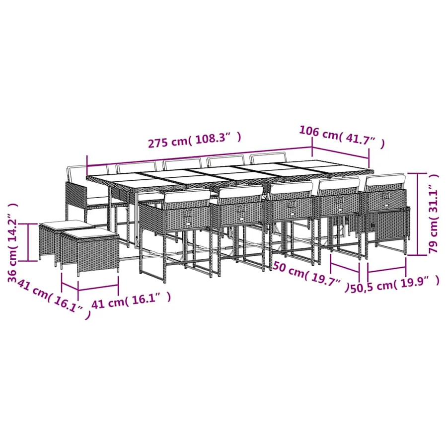 Ensemble à manger de jardin et coussins 15 pcs beige - 6