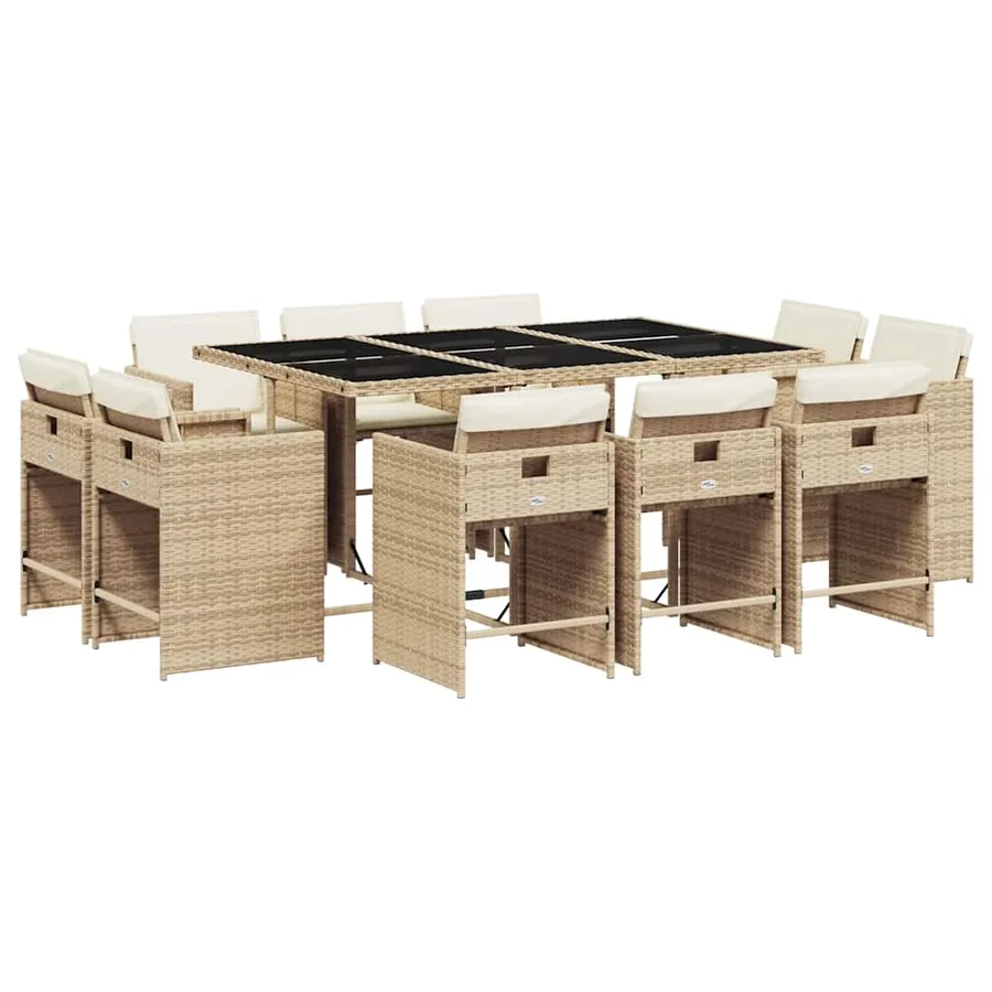 Ensemble à manger de jardin et coussins 11 pcs beige poly rotin - 2