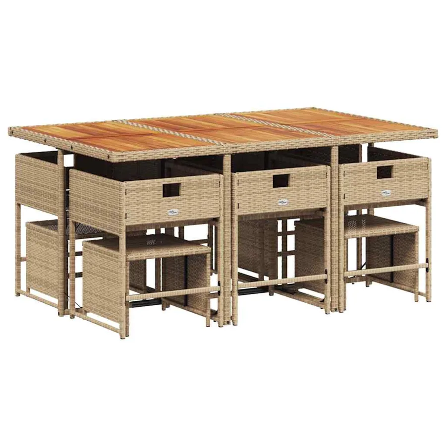 Ensemble à manger de jardin et coussins 11 pcs beige poly rotin - 3