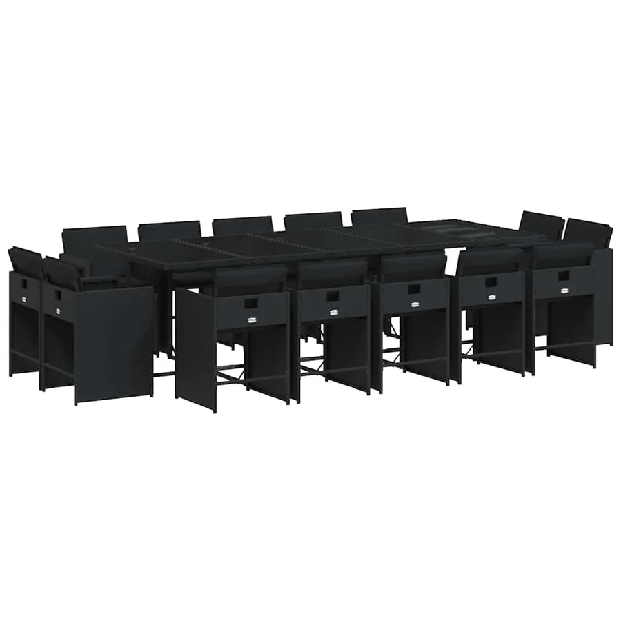 Ensemble à manger de jardin 15 pcs coussins noir résine tressée - 2