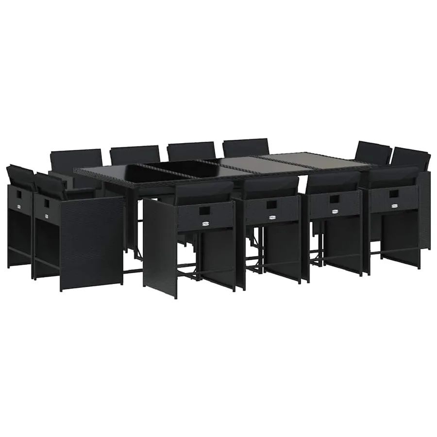 Ensemble à manger de jardin 13 pcs coussins noir résine tressée - 2