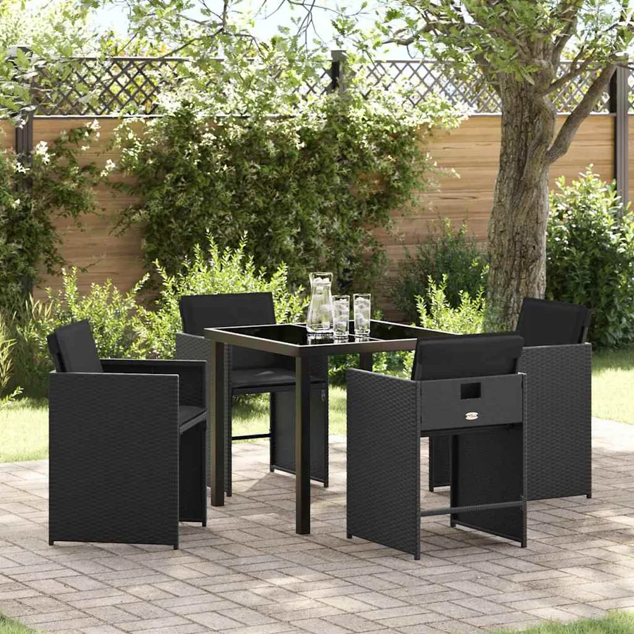 Ensemble de salle à manger pour jardin 5 pcs Noir polyrotin