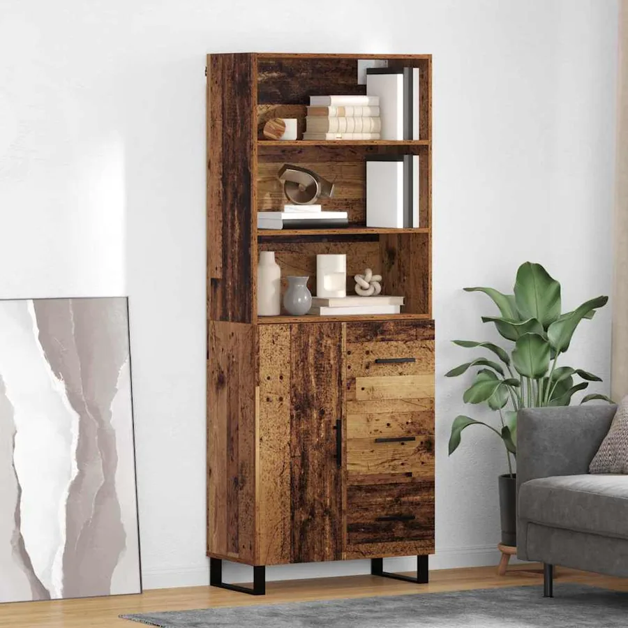 Haut Armoire avec tiroir 2 pcs Bois ancien Bois d'ingénierie
