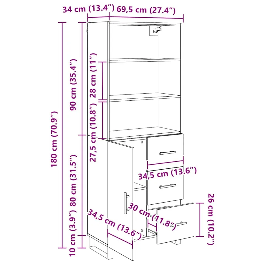 Haut Armoire avec tiroir 2 pcs Bois ancien Bois d'ingénierie - 15