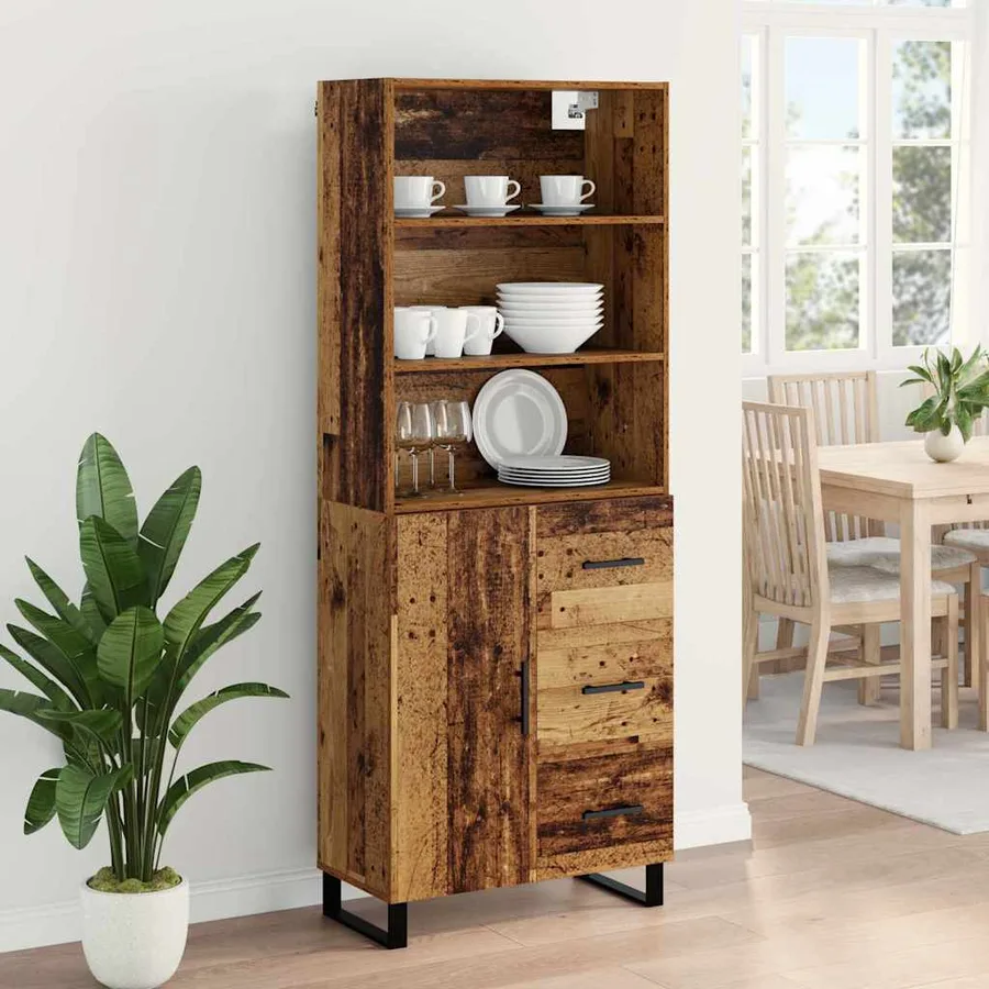 Haut Armoire avec tiroir 2 pcs Bois ancien Bois d'ingénierie - 4