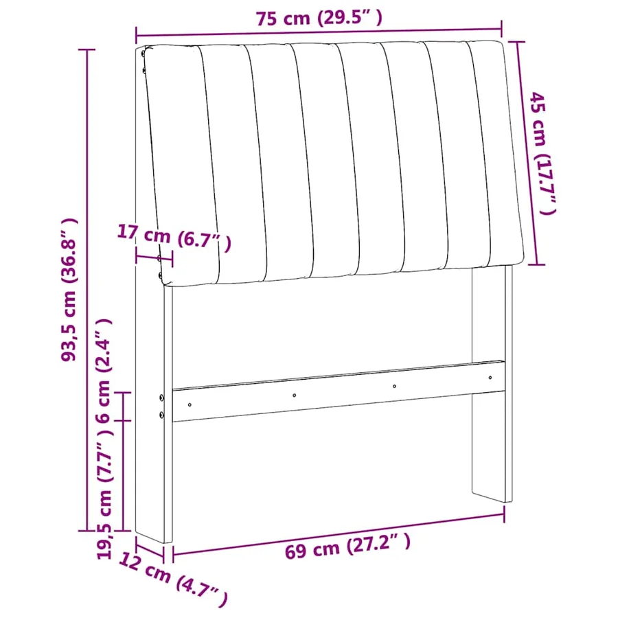 Tête de lit capitonnée Gris clair 75 cm Pin massif - 11