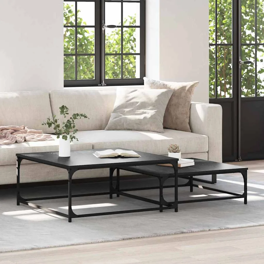 Table basse 2 pcs Chêne noir Bois d'ingénierie