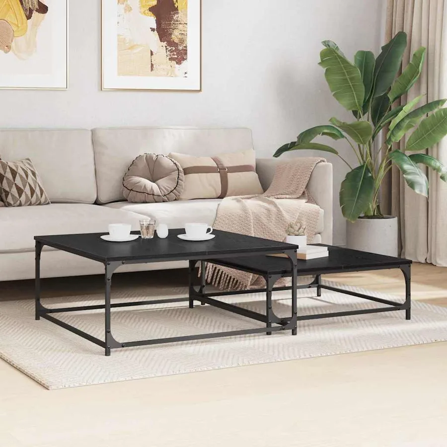 Table basse 2 pcs Chêne noir Bois d'ingénierie - 4