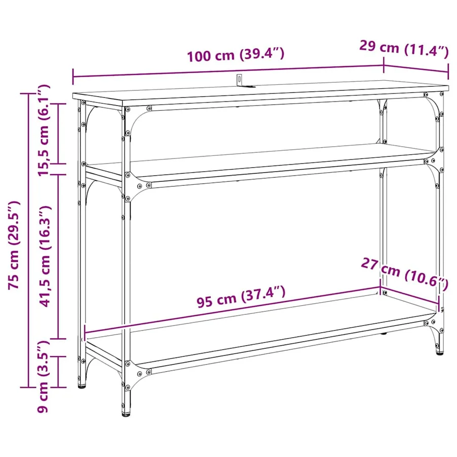 Table console Chêne noir 100 x 29 x 75 cm Bois d'ingénierie - 13