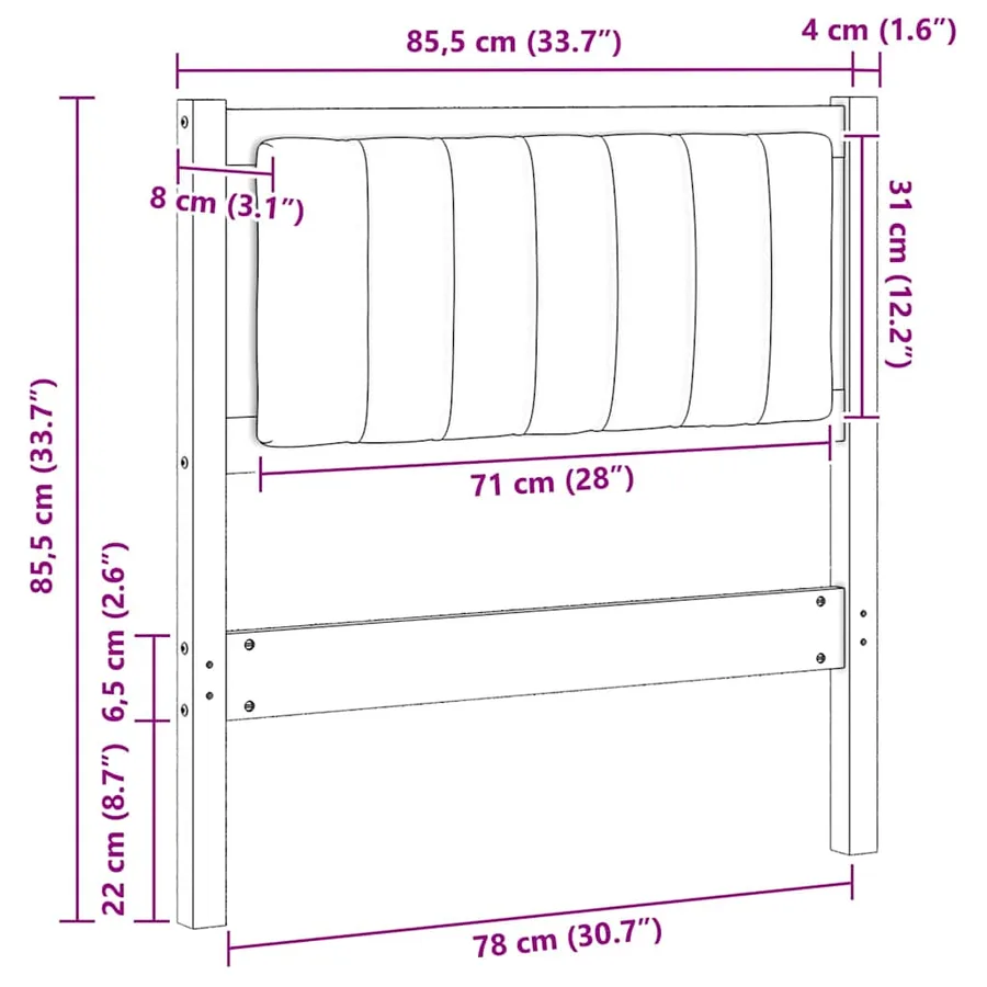 Tête de lit capitonnée avec tête de lit Marron 80 cm Pin massif - 11