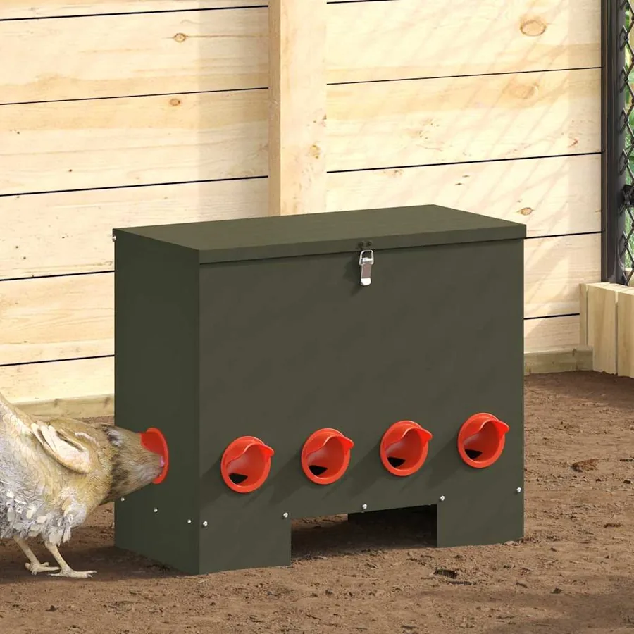 Mangeoire pour poules 2 pcs Vert olive 60,5 x 29 x 51 cm