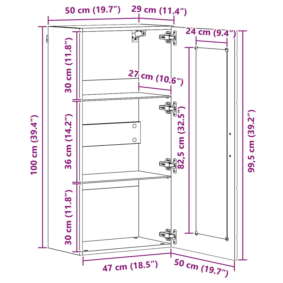 Cabinet en Bois avec stockage Blanc brillant 50 x 29 x 100 cm - 13