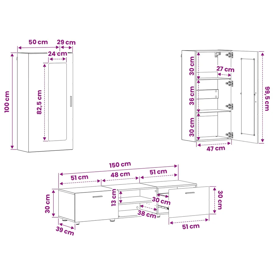 Ensemble meuble TV avec tiroir FLORIN 3 pcs Blanc brillant - 17
