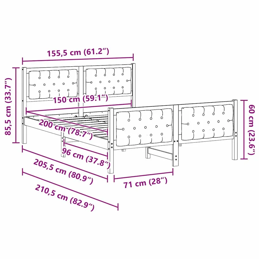 Cadre de lit Gris clair 150 x 200 cm Pin massif - 11