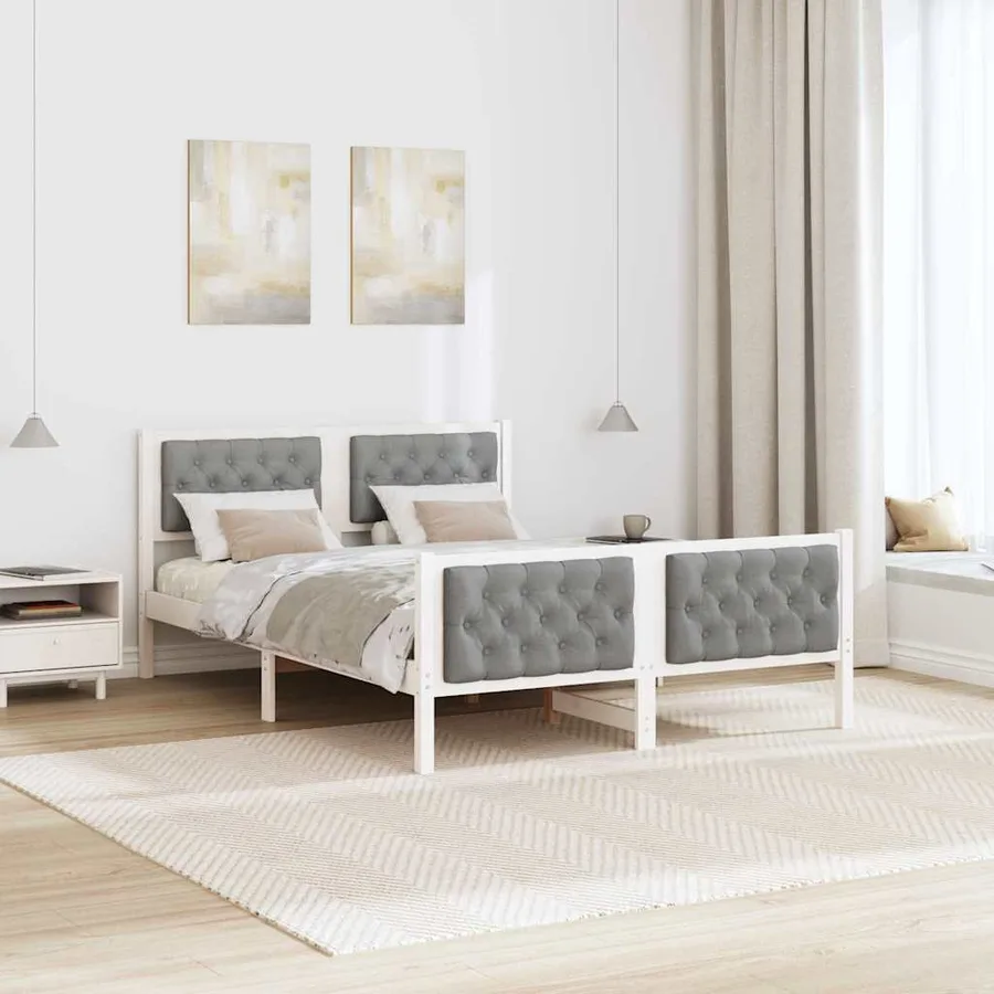 Cadre de lit Gris clair 150 x 200 cm Pin massif - 4
