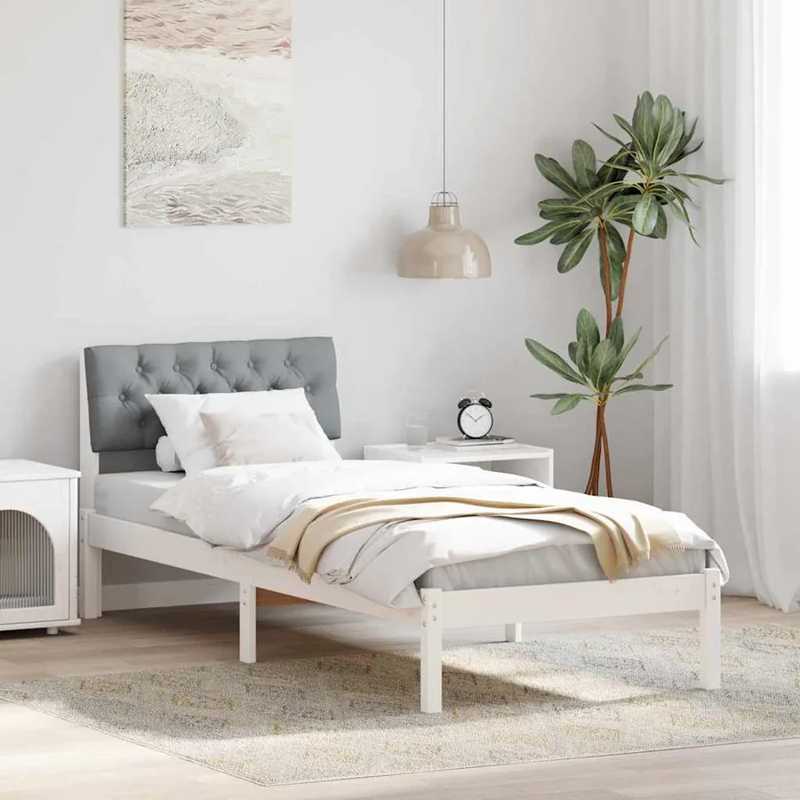 Cadre de lit Blanc et gris clair 75 x 190 cm Bois massif en pin