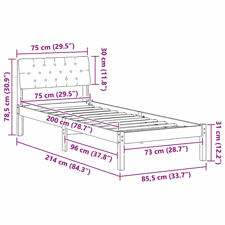 Cadre de lit Blanc et gris clair 75 x 190 cm Bois massif en pin - 11