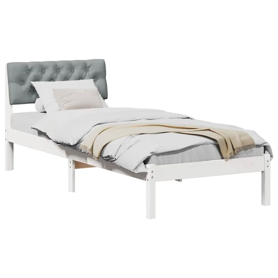 Cadre de lit Blanc et gris clair 75 x 190 cm Bois massif en pin - 3