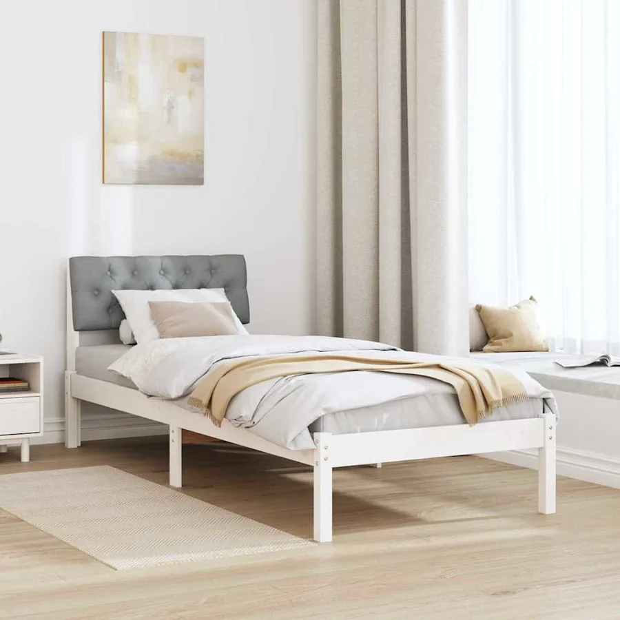 Cadre de lit Blanc et gris clair 75 x 190 cm Bois massif en pin - 4