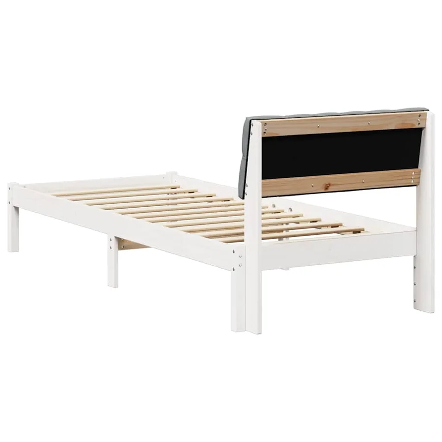 Cadre de lit Blanc et gris clair 75 x 190 cm Bois massif en pin - 7