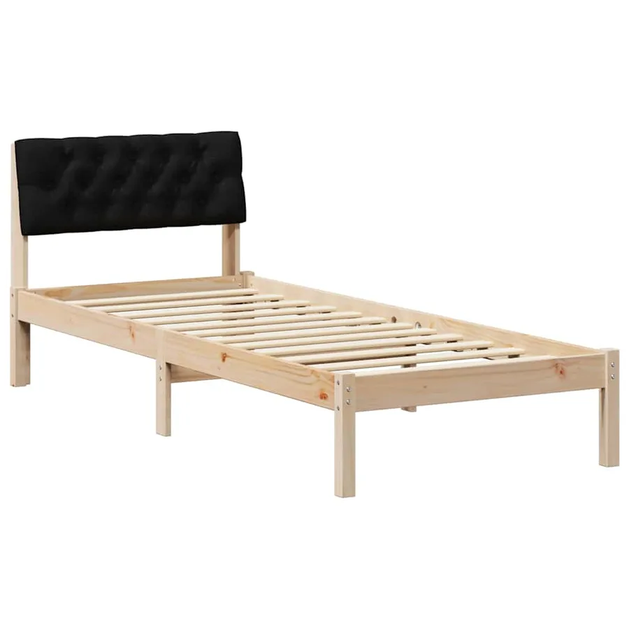 Cadre de lit Marron et noir 75 x 190 cm Bois massif en pin - 2