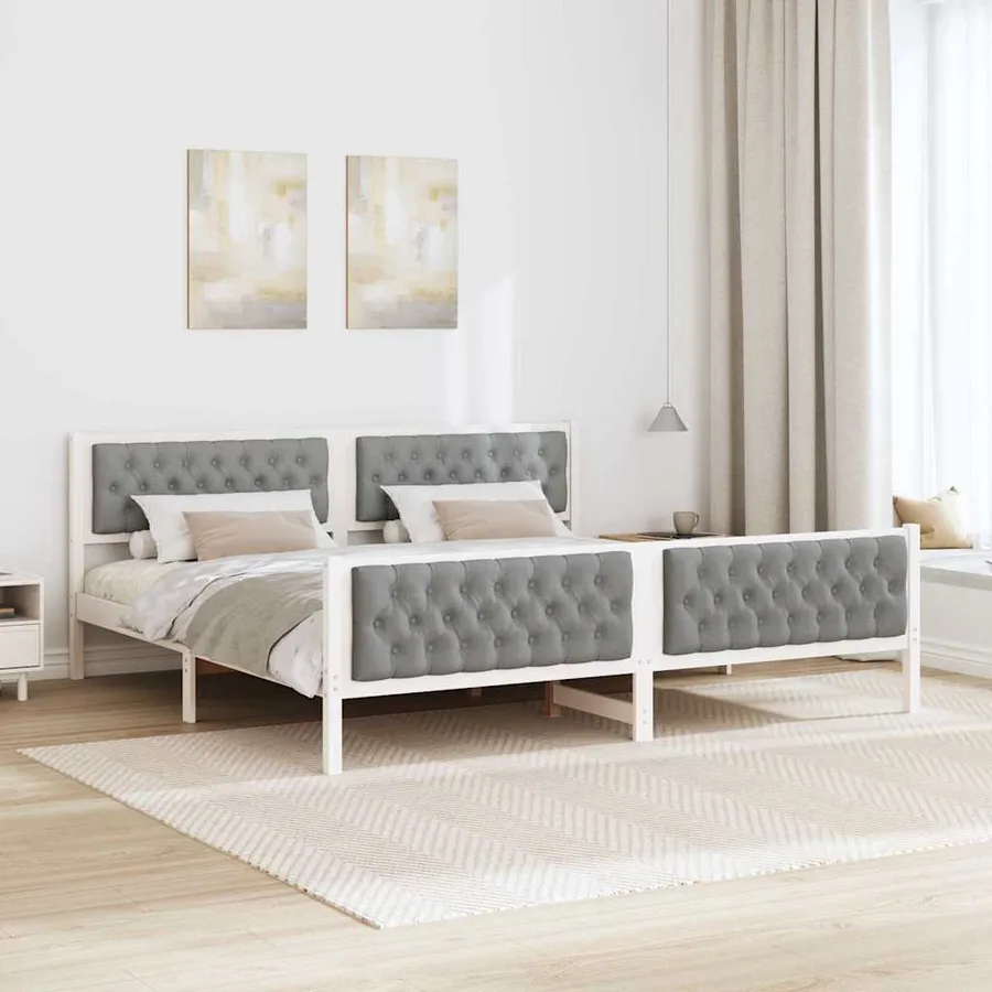Cadre de lit Gris clair 200 x 200 cm Pin massif - 4