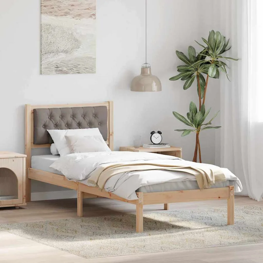Cadre de lit avec tête de lit Taupe 75 x 190 cm Pin massif