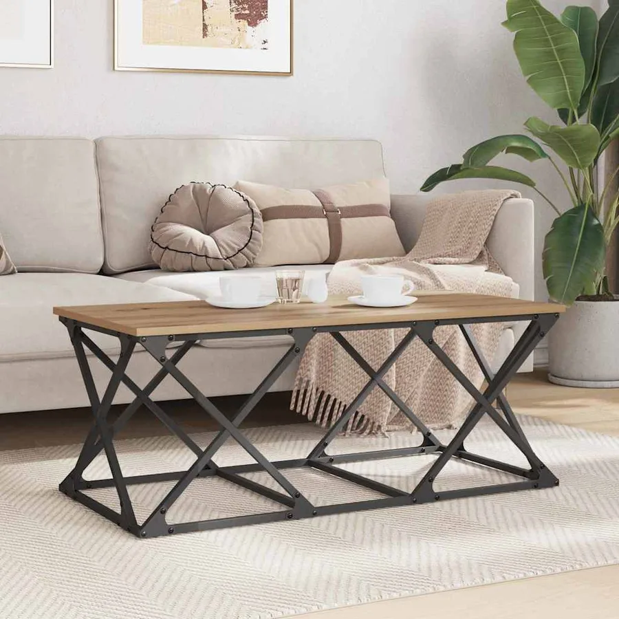 Table basse Chêne artisanal 100 x 49 x 40 cm Bois d'ingénierie - 4