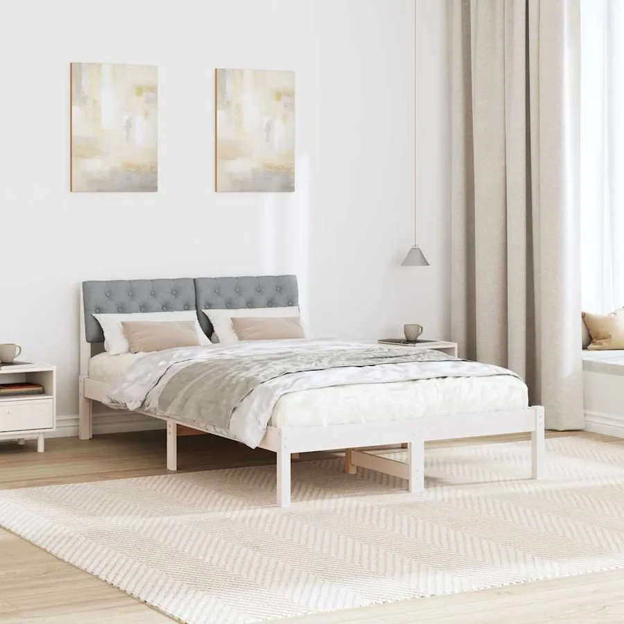 Cadre de lit avec tête de lit Blanc et gris clair 120 x 200 cm - 4