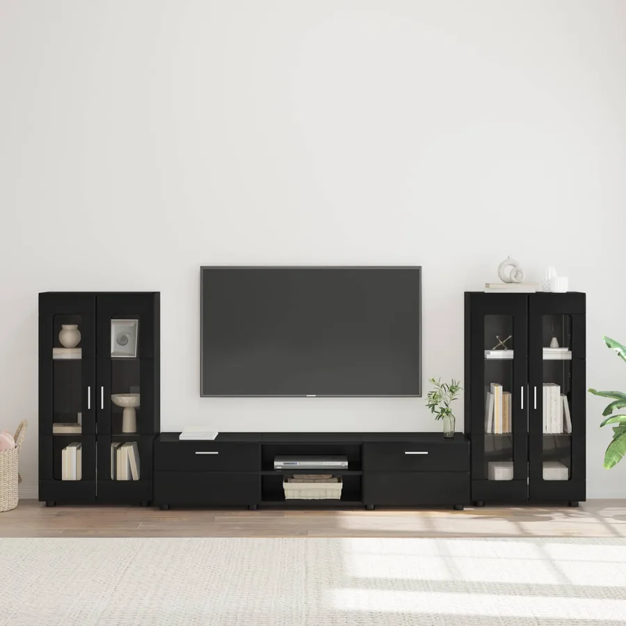 Ensemble meuble TV FLORIN 3 pcs Noir Bois d'ingénierie