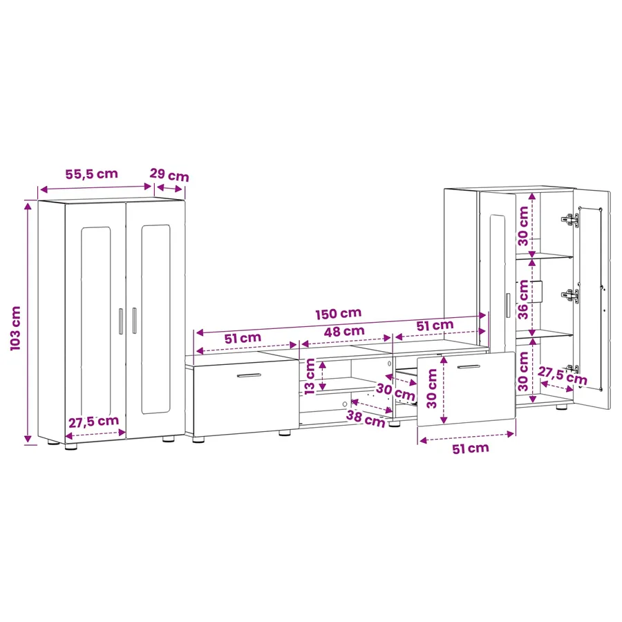 Ensemble meuble TV FLORIN 3 pcs Noir Bois d'ingénierie - 15