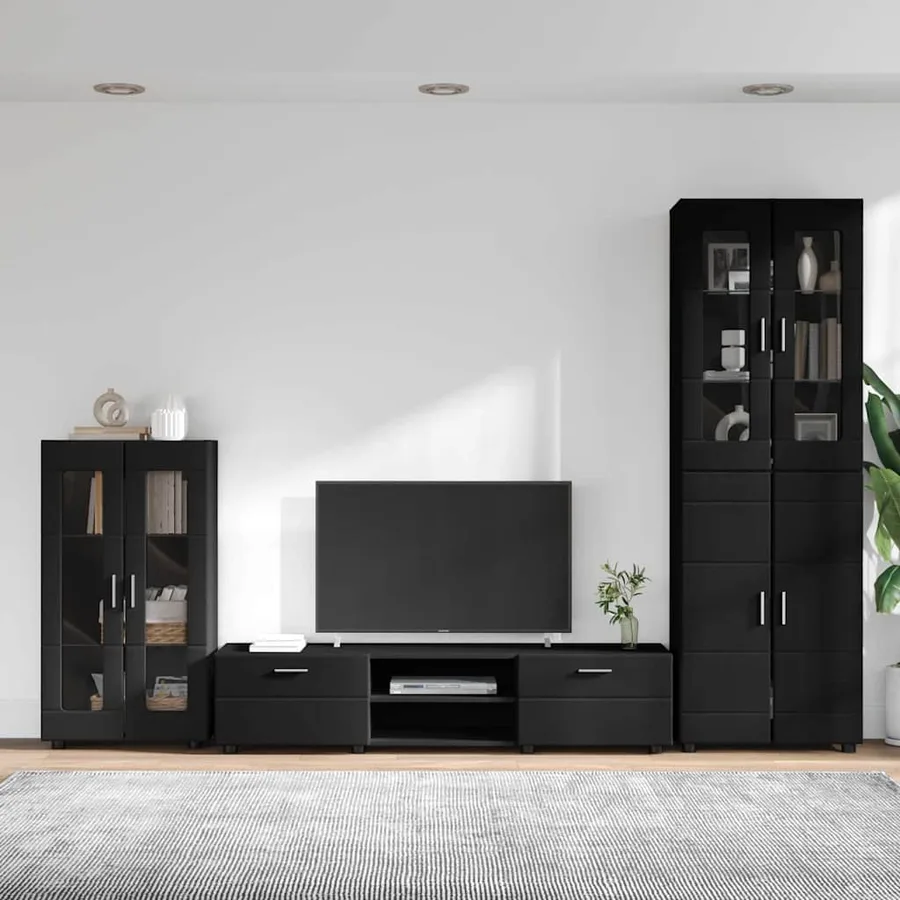 Ensemble meuble TV FLORIN 3 pcs Noir Bois d'ingénierie - 4