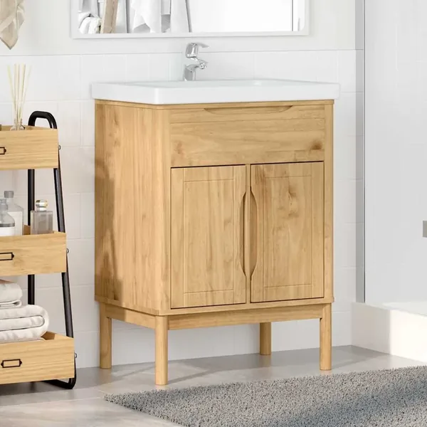 Meuble sous Lavabo de Salle de Bain FLORO Cire marron