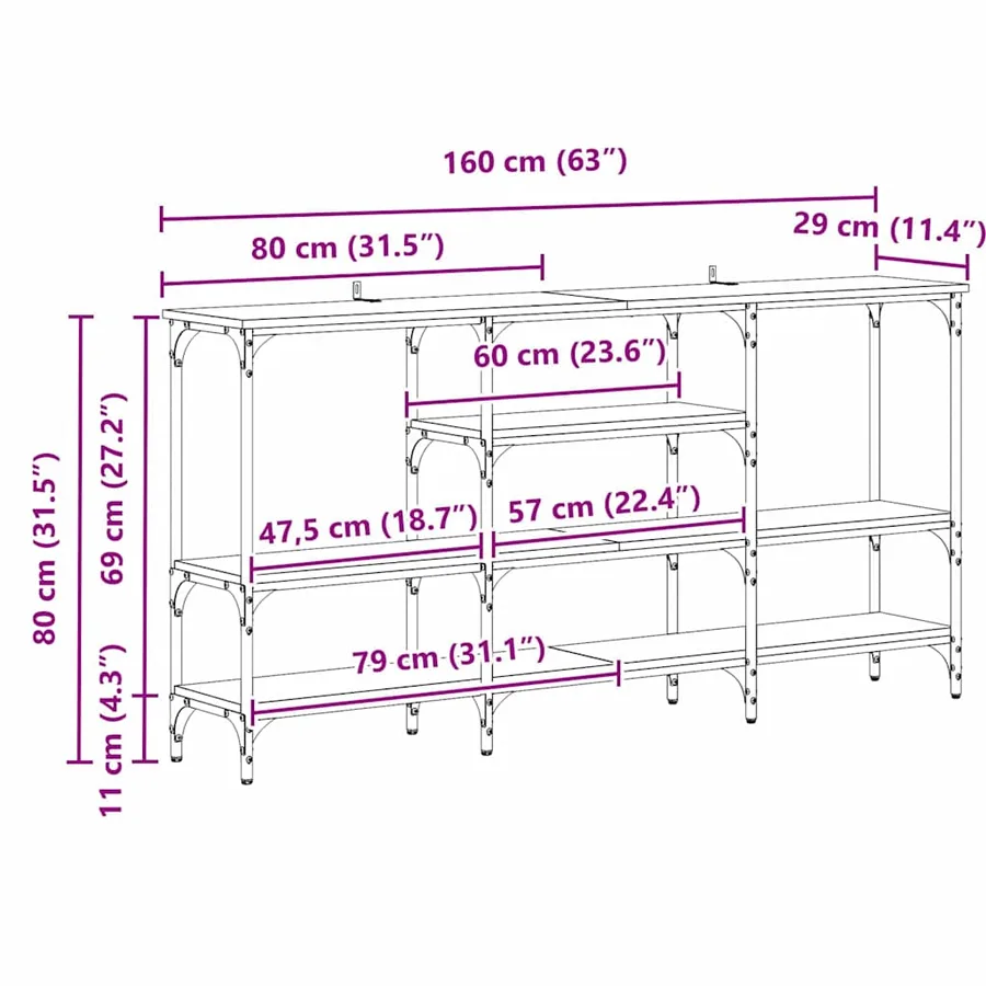 Table console chêne artisanal 160 x 29 x 80 cm - 13