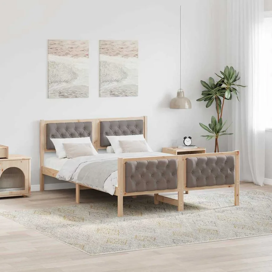 Cadre de lit avec tête de lit Taupe 140 x 200 cm Pin massif